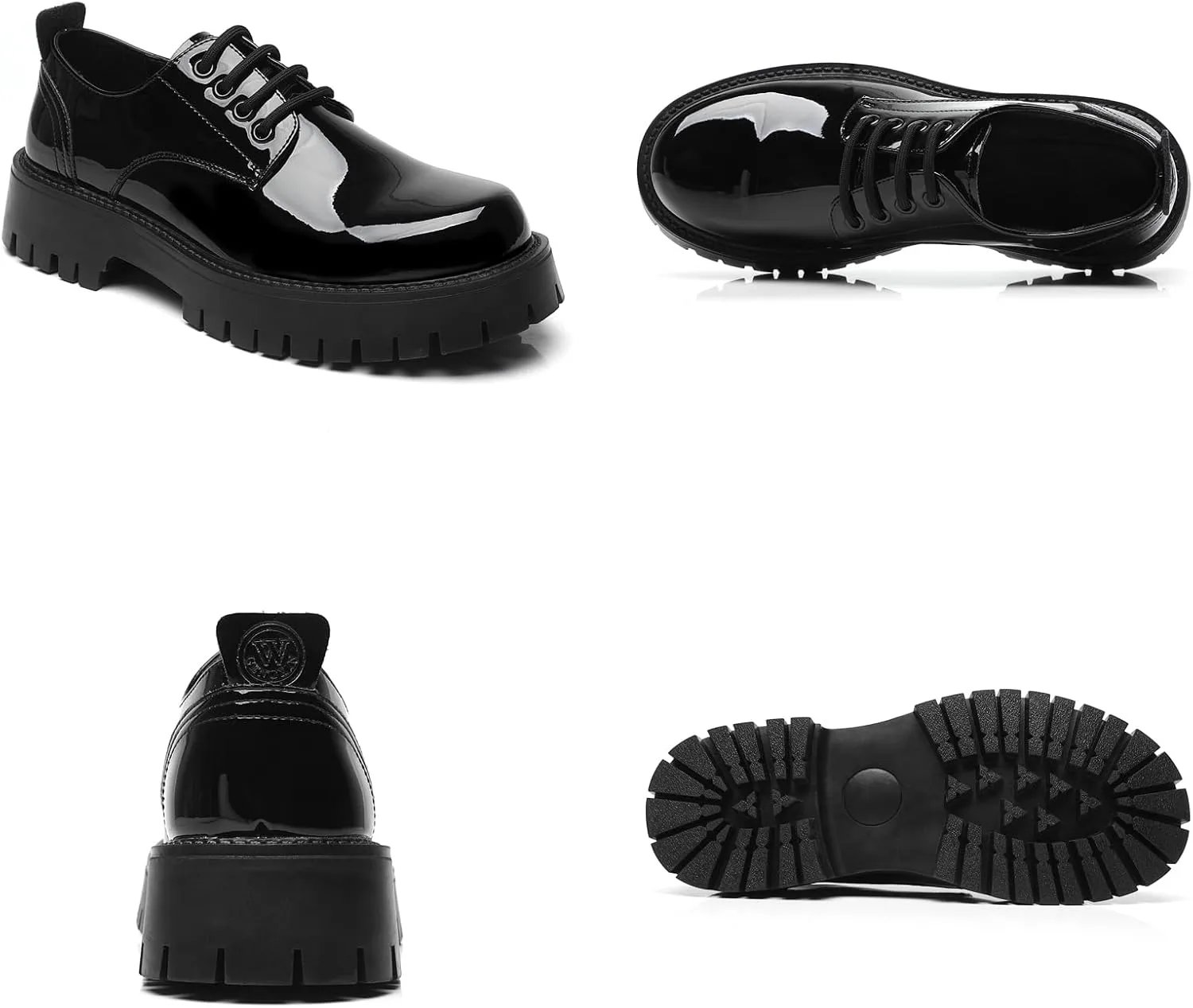 Men's Leather Platform Block Heel Oxfords Classic Round Toe Lace Up Lug Sole Soft Bottom Business Work Dress Shoes Non-Slip Heightening Derby Shoes
