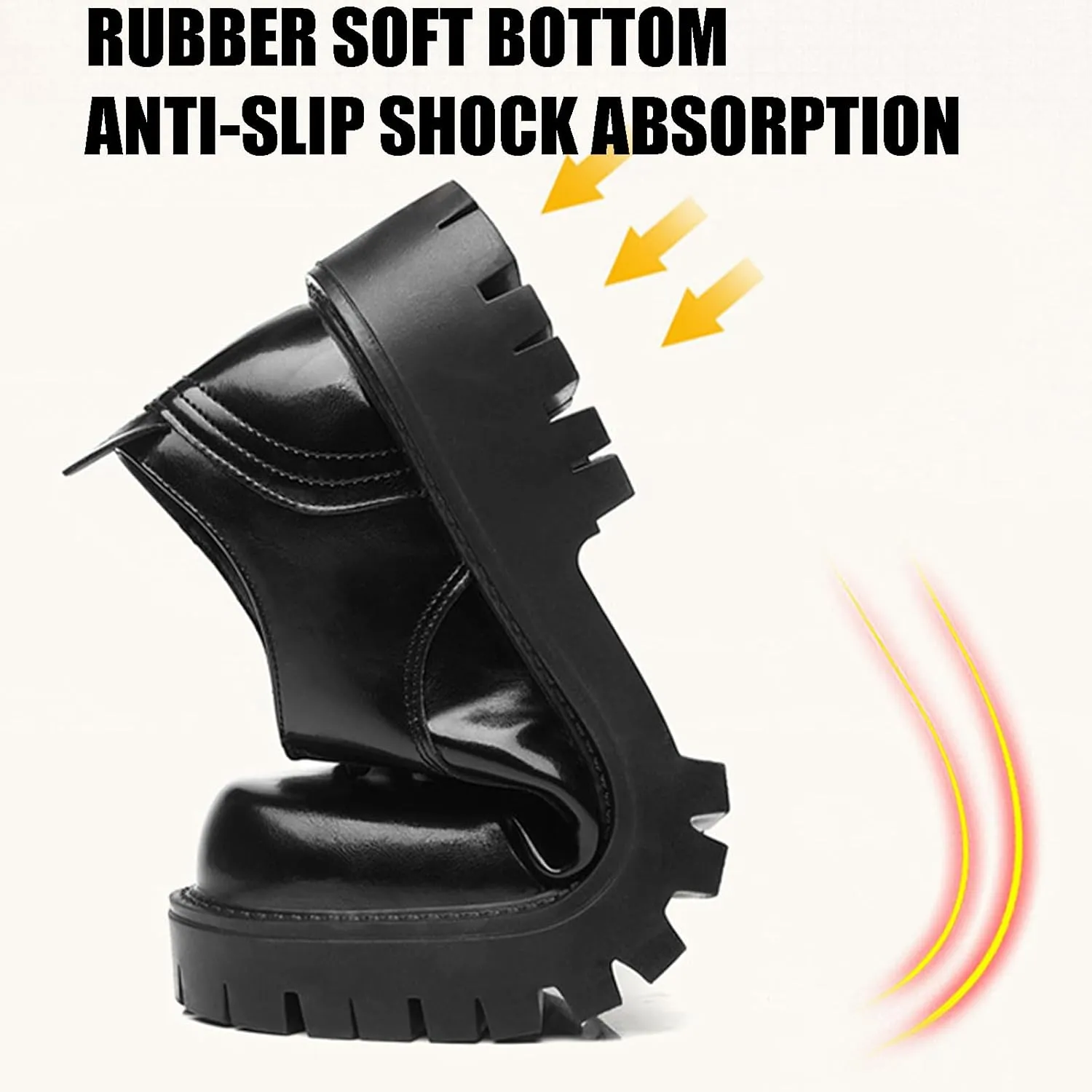 Men's Leather Platform Block Heel Oxfords Classic Round Toe Lace Up Lug Sole Soft Bottom Business Work Dress Shoes Non-Slip Heightening Derby Shoes