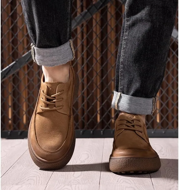 Men's Leather Platform Formal Derby Shoes Comfortable Breathable Lightweight Non Slip Casual Business Round Toe Non-Slip Platform Block HEE