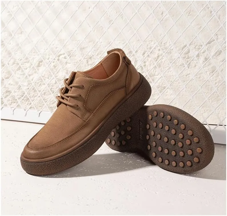 Men's Leather Platform Formal Derby Shoes Comfortable Breathable Lightweight Non Slip Casual Business Round Toe Non-Slip Platform Block HEE