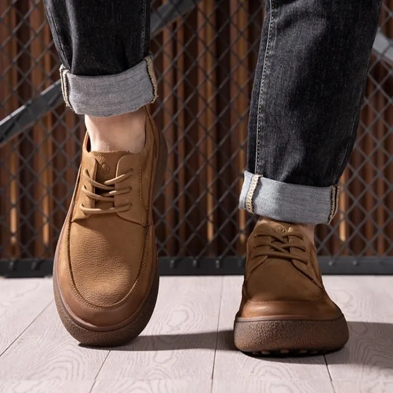 Men's Leather Platform Formal Derby Shoes Comfortable Breathable Lightweight Non Slip Casual Business Round Toe Non-Slip Platform Block HEE