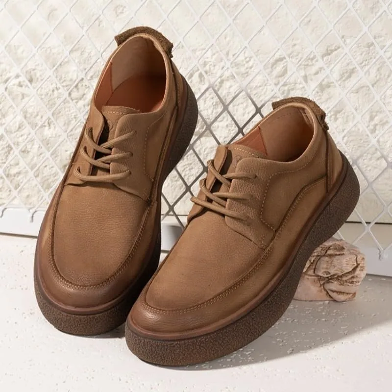 Men's Leather Platform Formal Derby Shoes Comfortable Breathable Lightweight Non Slip Casual Business Round Toe Non-Slip Platform Block HEE
