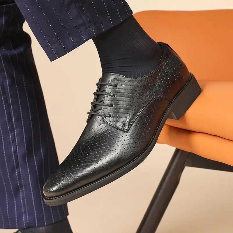 Men's Mesh Design Breathable Driving Shoes Waxed Lace-up Business Casual Leather Shoes Suitable for Daily Travel Driving Office Soft Sole Comfortable Wear-Resistant