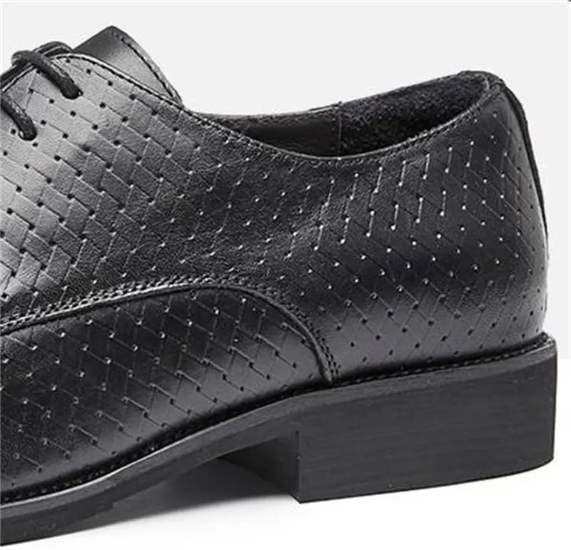 Men's Mesh Design Breathable Driving Shoes Waxed Lace-up Business Casual Leather Shoes Suitable for Daily Travel Driving Office Soft Sole Comfortable Wear-Resistant