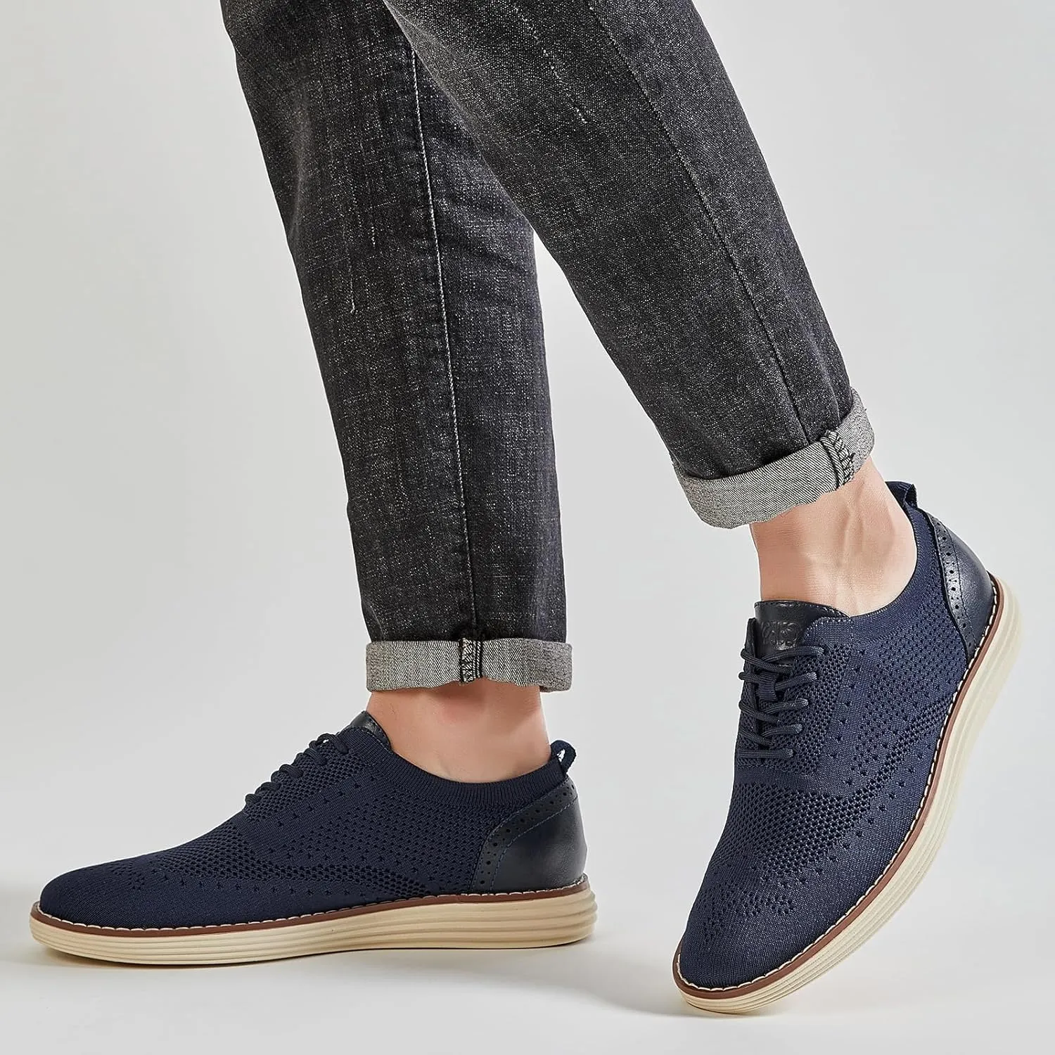 Men's Mesh Dress Sneakers Casual Oxford Shoes Lightweight Walking Shoes Breathable Wingtip Shoes Knit Brogue Sneakers