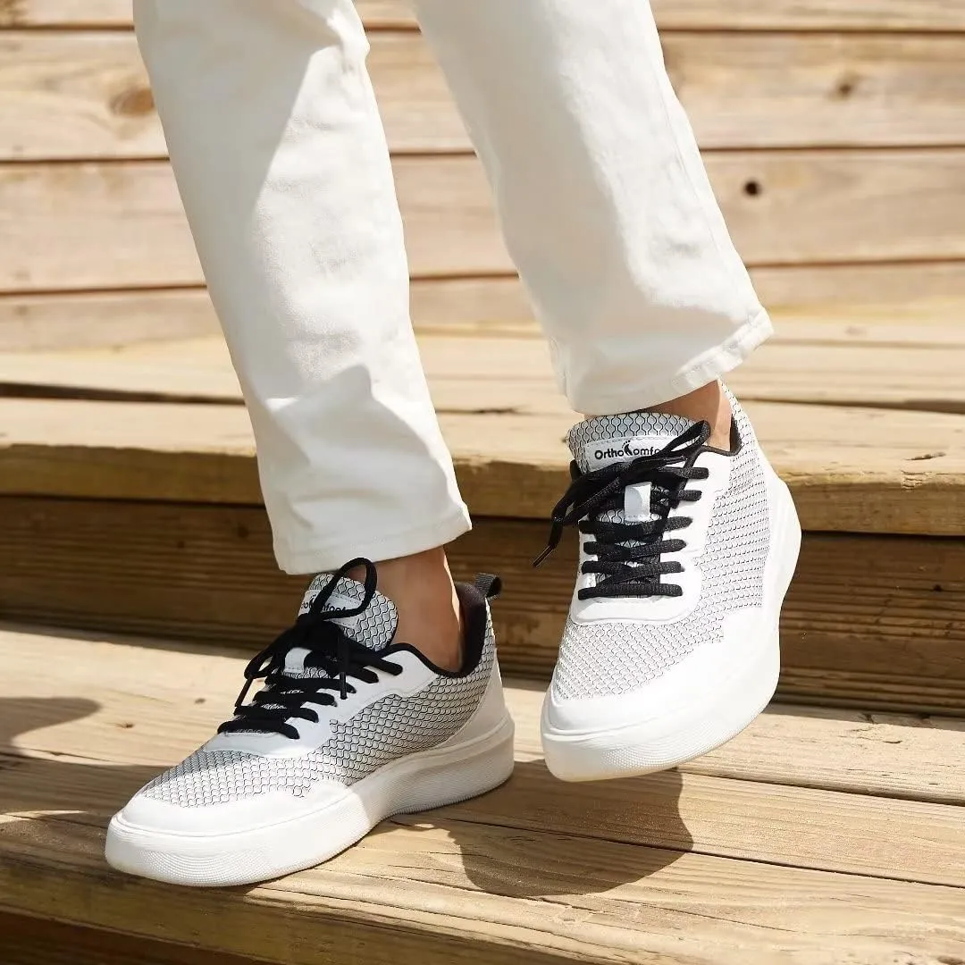 Men's Orthopedic Fashion Sneakers with Arch Support: Comfortable Orthotic Shoes for Plantar Fasciitis, Adjustable Supportive Flat Feet Walking Shoes for Foot and Ankle Pain Relief