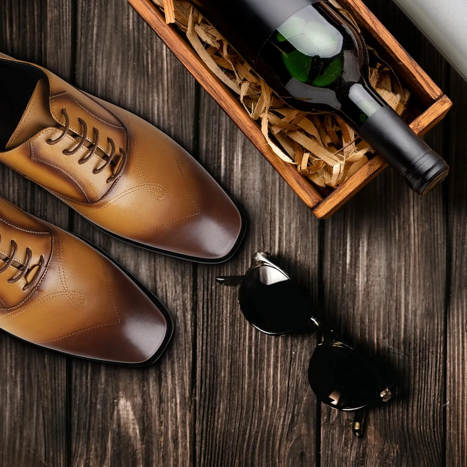 Mens Oxford Leather Shoes, Lightweight and Breathable Dress Shoes for Men