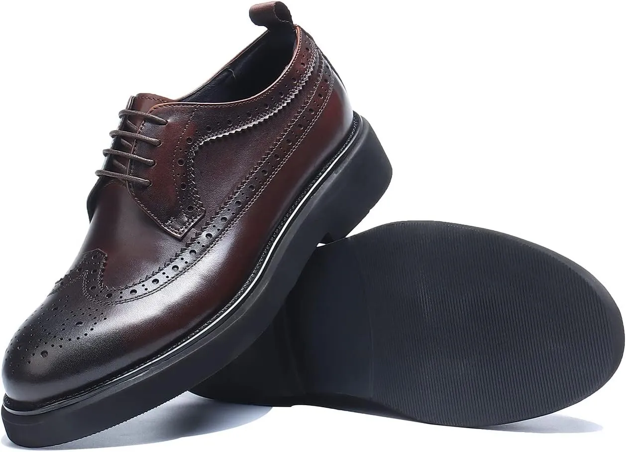 Men's Oxfords Formal Dress Wingtip Brogue Classic Lace-up Derby Genuine Leather Fashion Comfortable Shoes Buinsess Casual Prom Wedding Tuxedo Shoes for Men