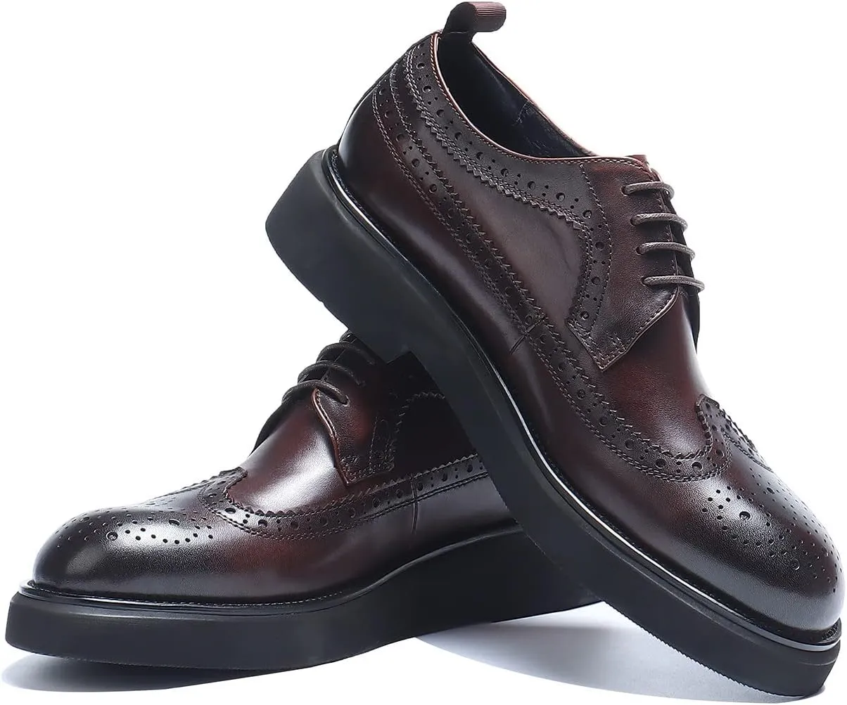 Men's Oxfords Formal Dress Wingtip Brogue Classic Lace-up Derby Genuine Leather Fashion Comfortable Shoes Buinsess Casual Prom Wedding Tuxedo Shoes for Men