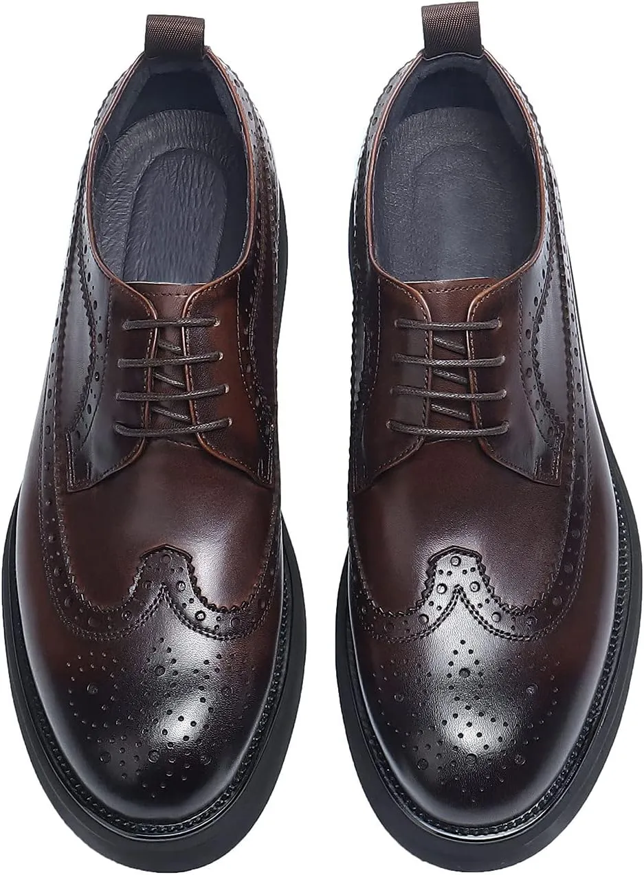 Men's Oxfords Formal Dress Wingtip Brogue Classic Lace-up Derby Genuine Leather Fashion Comfortable Shoes Buinsess Casual Prom Wedding Tuxedo Shoes for Men
