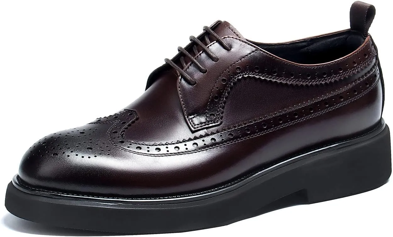 Men's Oxfords Formal Dress Wingtip Brogue Classic Lace-up Derby Genuine Leather Fashion Comfortable Shoes Buinsess Casual Prom Wedding Tuxedo Shoes for Men