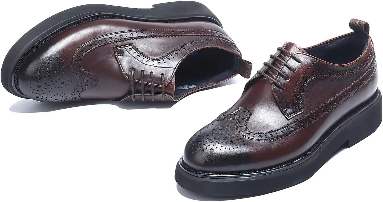 Men's Oxfords Formal Dress Wingtip Brogue Classic Lace-up Derby Genuine Leather Fashion Comfortable Shoes Buinsess Casual Prom Wedding Tuxedo Shoes for Men