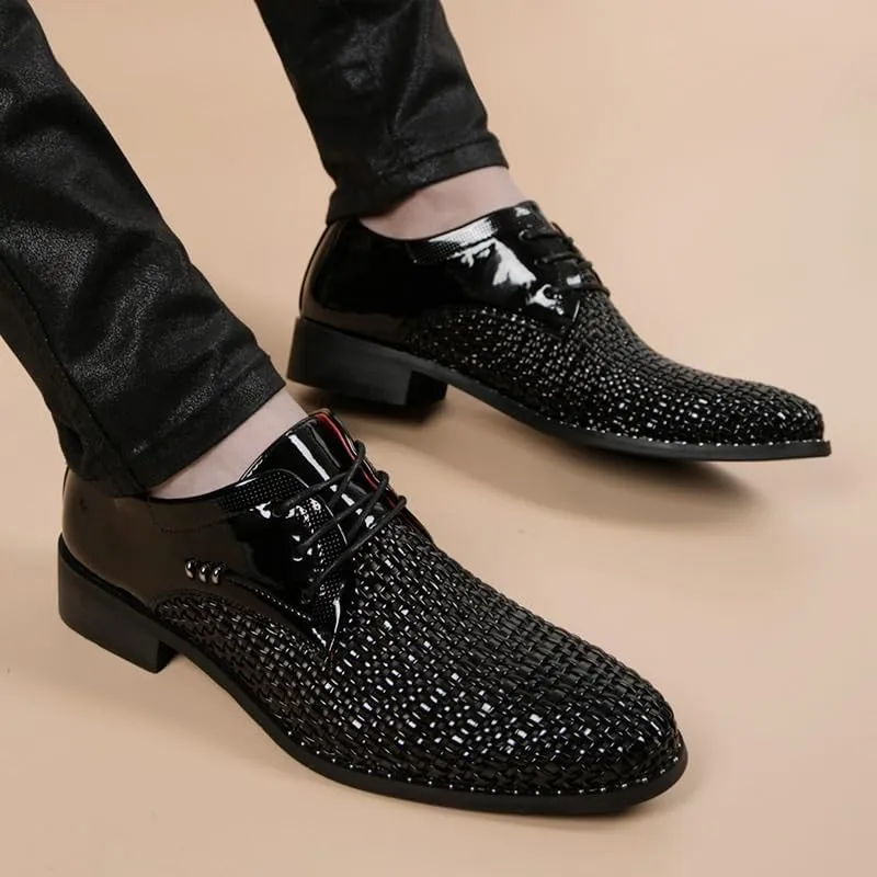 Men's Shiny Patent Leather Dress Shoes Comfort Business Casual High Gloss Derby Shoes Height Increasing Non-Slip Softsole Walking Oxford Shoes