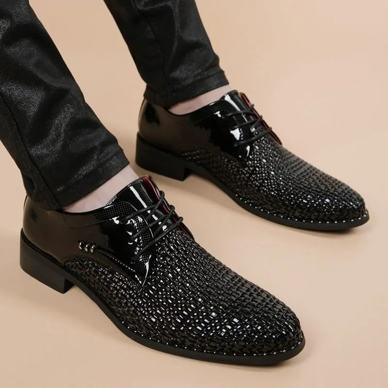 Men's Shiny Patent Leather Dress Shoes Comfort Business Casual High Gloss Derby Shoes Height Increasing Non-Slip Softsole Walking Oxford Shoes