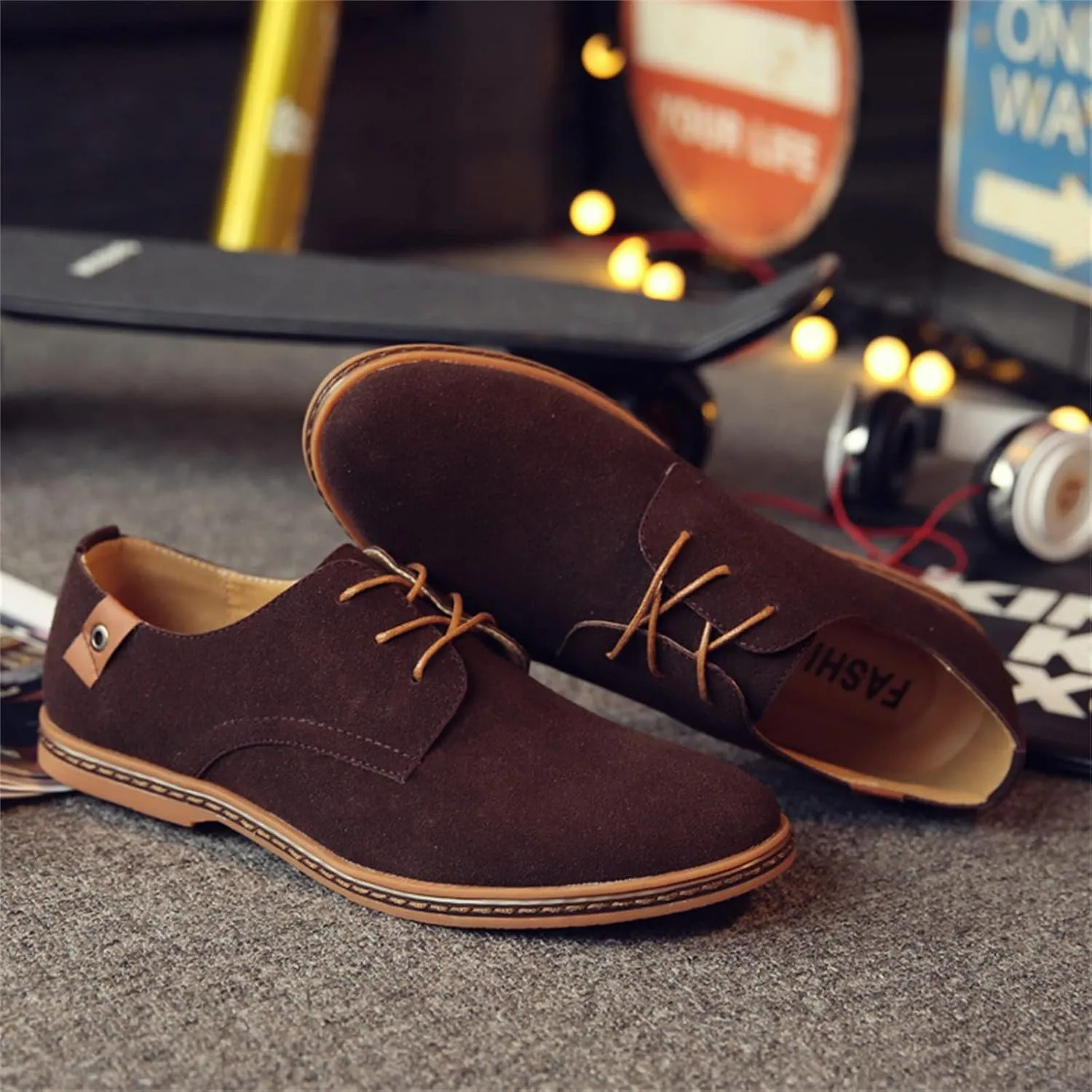 Men's Suede Lace Up Oxfords Orthopedic Leather Shoes,Dress Business Casual Shoes Luxury Work Office Soft Sole Derby Shoes