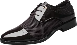 Men's Summer Dress Shoes with Breathable Mesh Casual Business Dress Shoes Summer Breathable Oxfords Men Lace Up Fashion Leather Shoe Comfortable Arch Support Walking Leather Derby Shoe