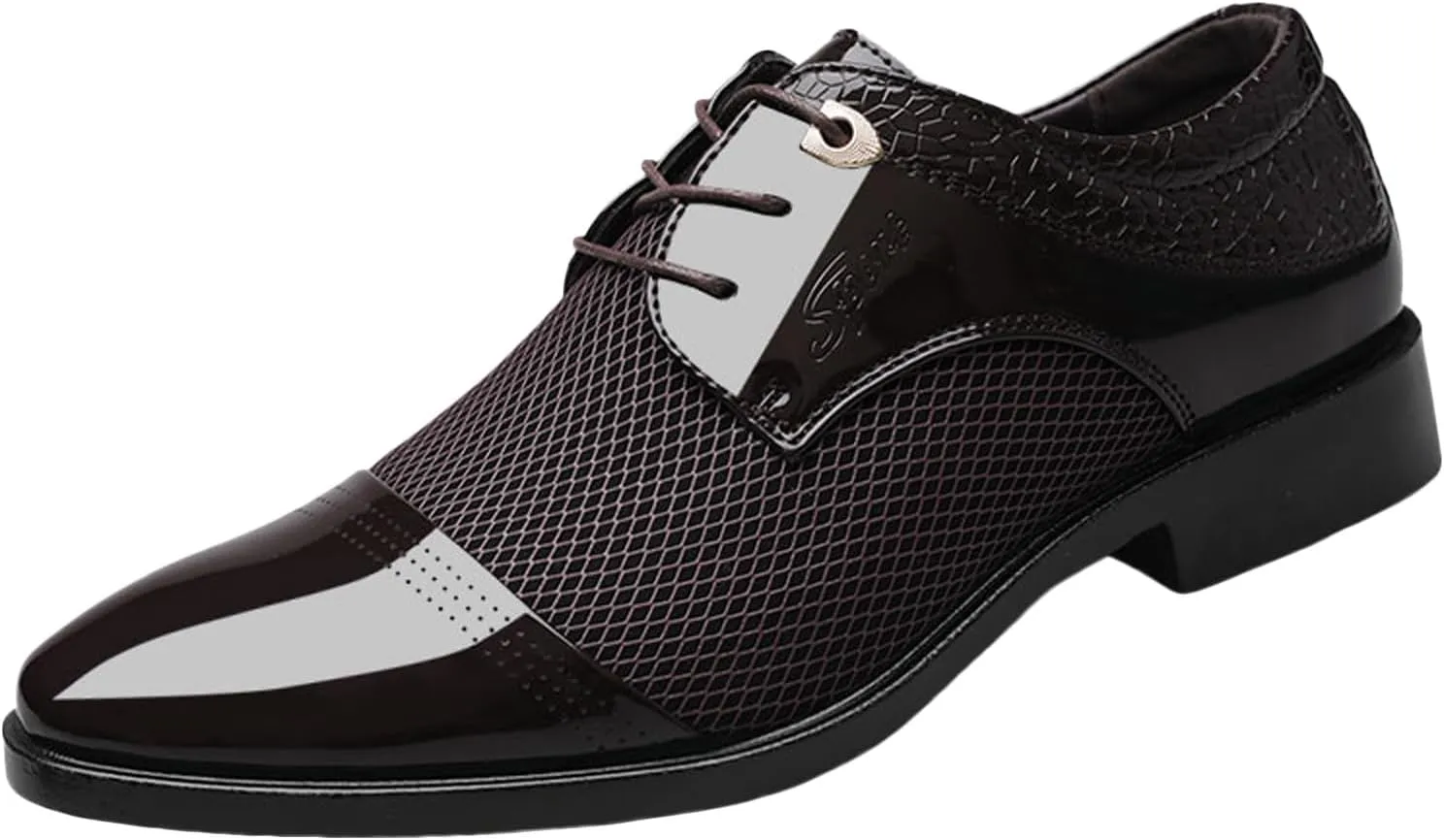 Men's Summer Dress Shoes with Breathable Mesh Casual Business Dress Shoes Summer Breathable Oxfords Men Lace Up Fashion Leather Shoe Comfortable Arch Support Walking Leather Derby Shoe