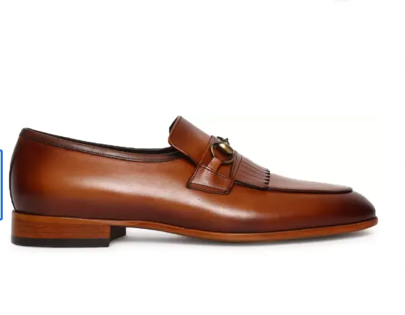 Men's Tan Brown Leather Fringe Moccasins Loafers