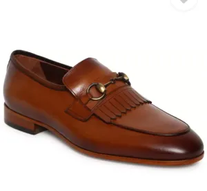 Men's Tan Brown Leather Fringe Moccasins Loafers