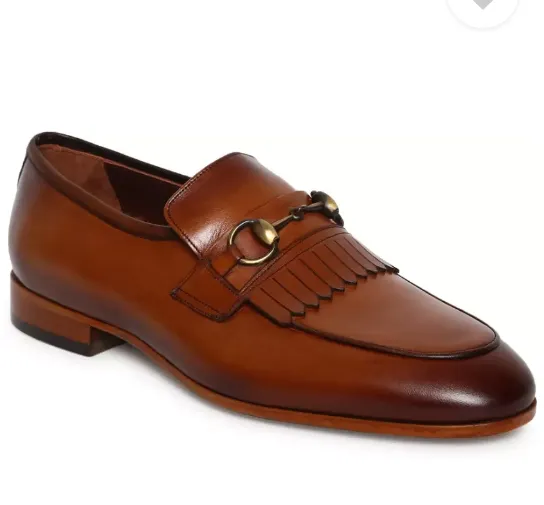 Men's Tan Brown Leather Fringe Moccasins Loafers