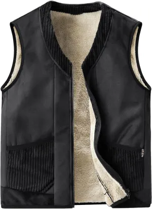 Men's Thicken Winter Vest,Lightweight Fleece Vest Outwear Sherpa Lined Full Zip Sleeveless Jacket Coats with Pocket