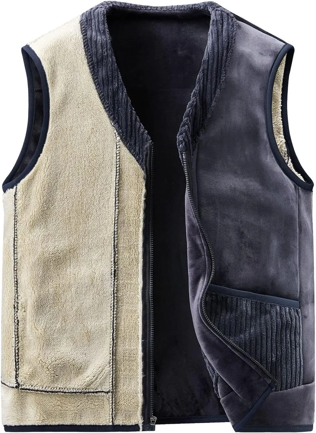 Men's Thicken Winter Vest,Lightweight Fleece Vest Outwear Sherpa Lined Full Zip Sleeveless Jacket Coats with Pocket
