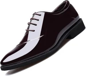 Men's Trendy High Gloss Patent Leather Business Oxford Lightweight Derby Shoes Formal Lace Up Dress Shoes