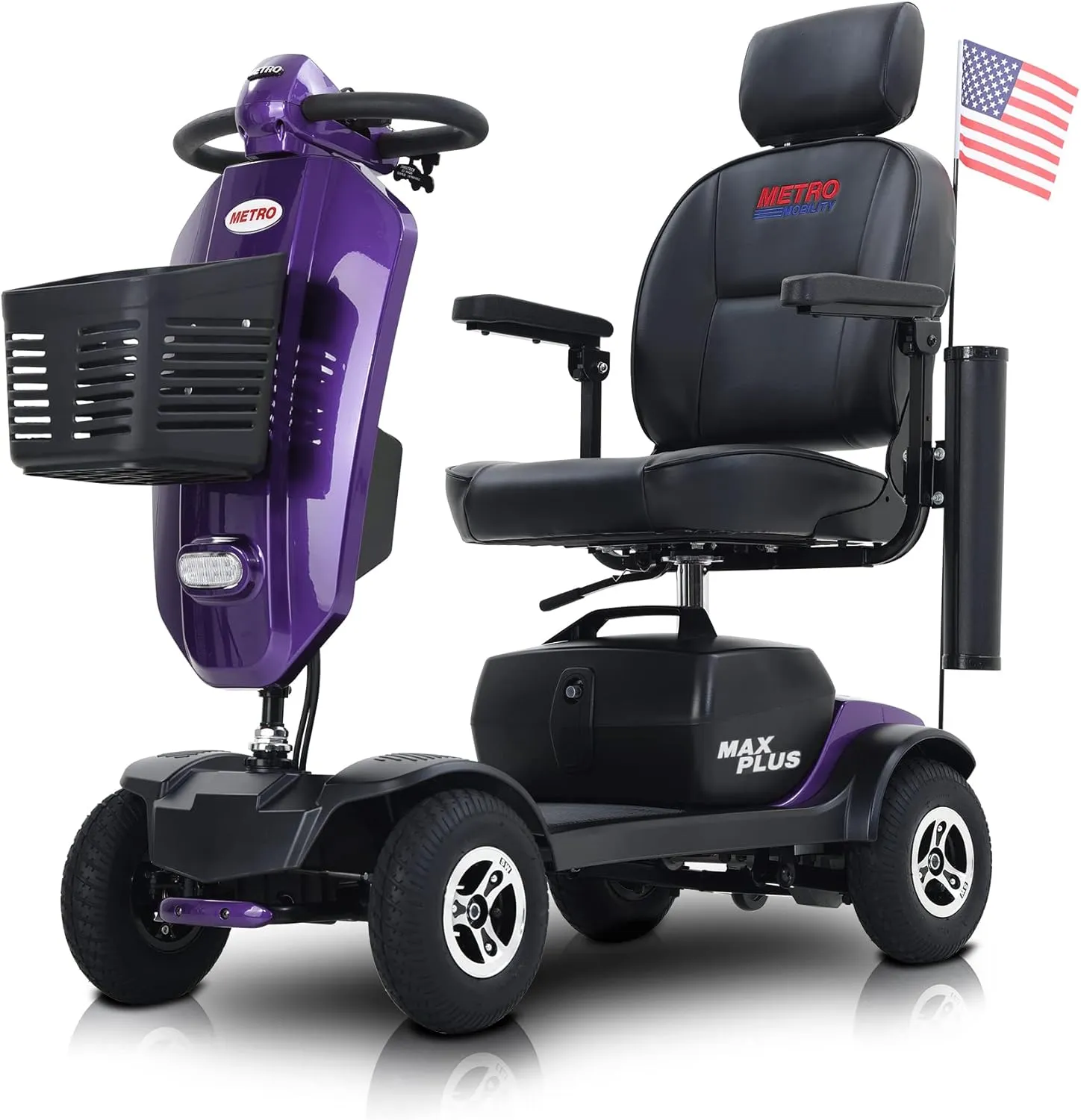 Metro Mobility - 2025 New 4 Wheel Outdoor Mobility Scooter - Adult Mobility Scooter 300 lbs Foldable - Battery - 12V20AH*2pcs, Max Range 16 Miles (Purple)