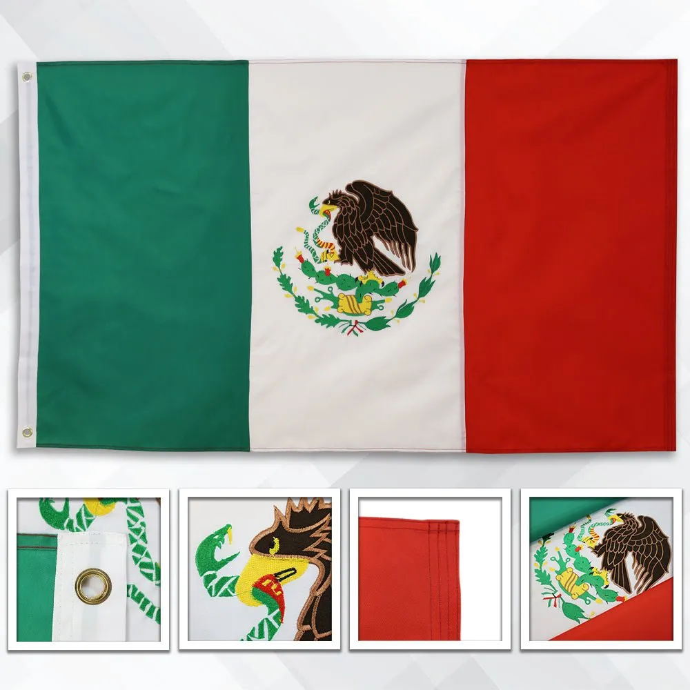 Mexico Embroidered Flag 3x5ft