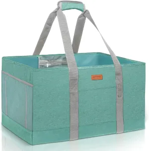 MHOMER Reusable Grocery Bags Extra Waterproof Large Utility Tote Bag with Carrying Handles Foldable Shopping Bags for Storage Space Saving Reinforced Bottom Durable Oxford Fabric Green