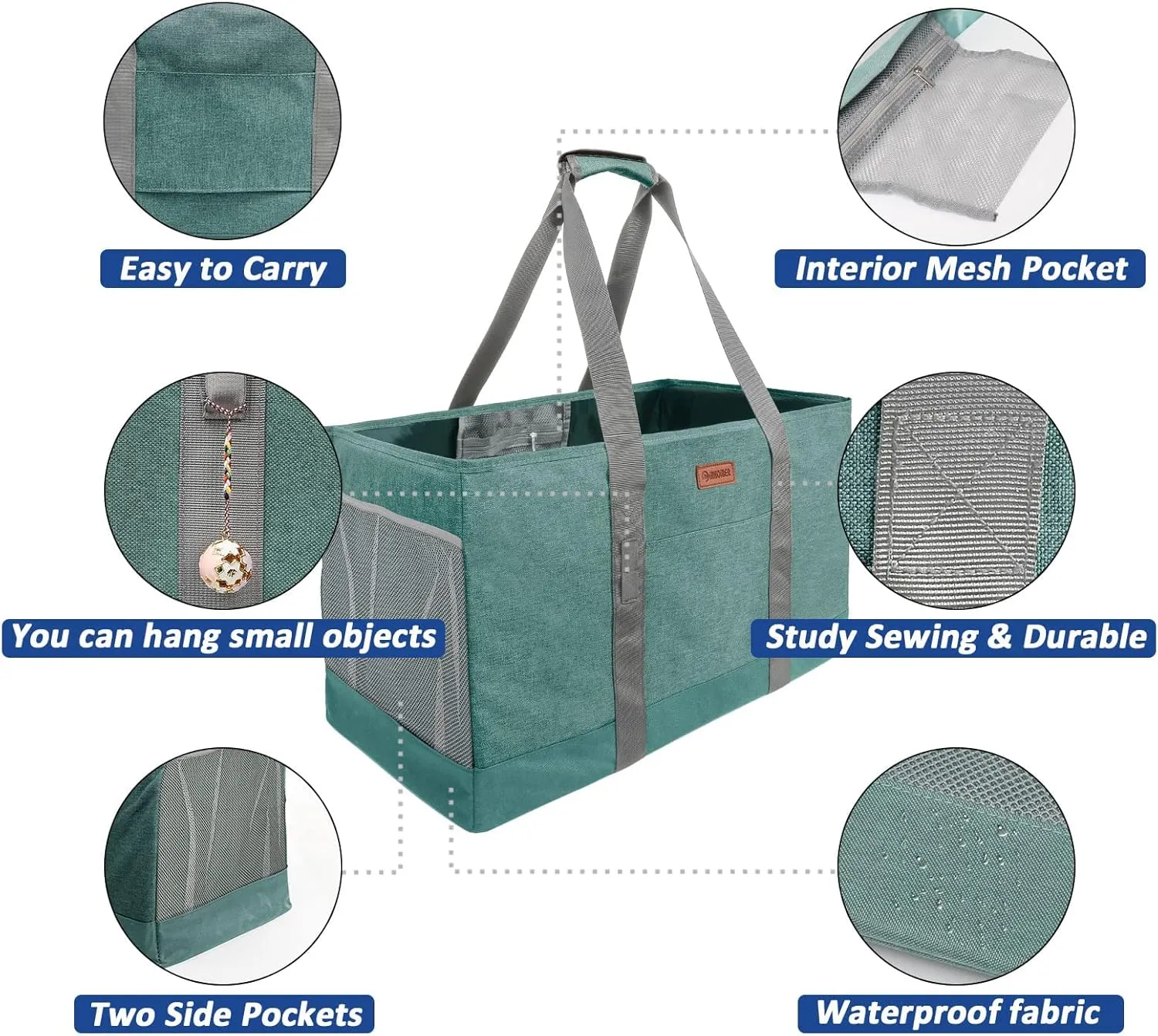 MHOMER Reusable Grocery Bags Extra Waterproof Large Utility Tote Bag with Carrying Handles Foldable Shopping Bags for Storage Space Saving Reinforced Bottom Durable Oxford Fabric Green