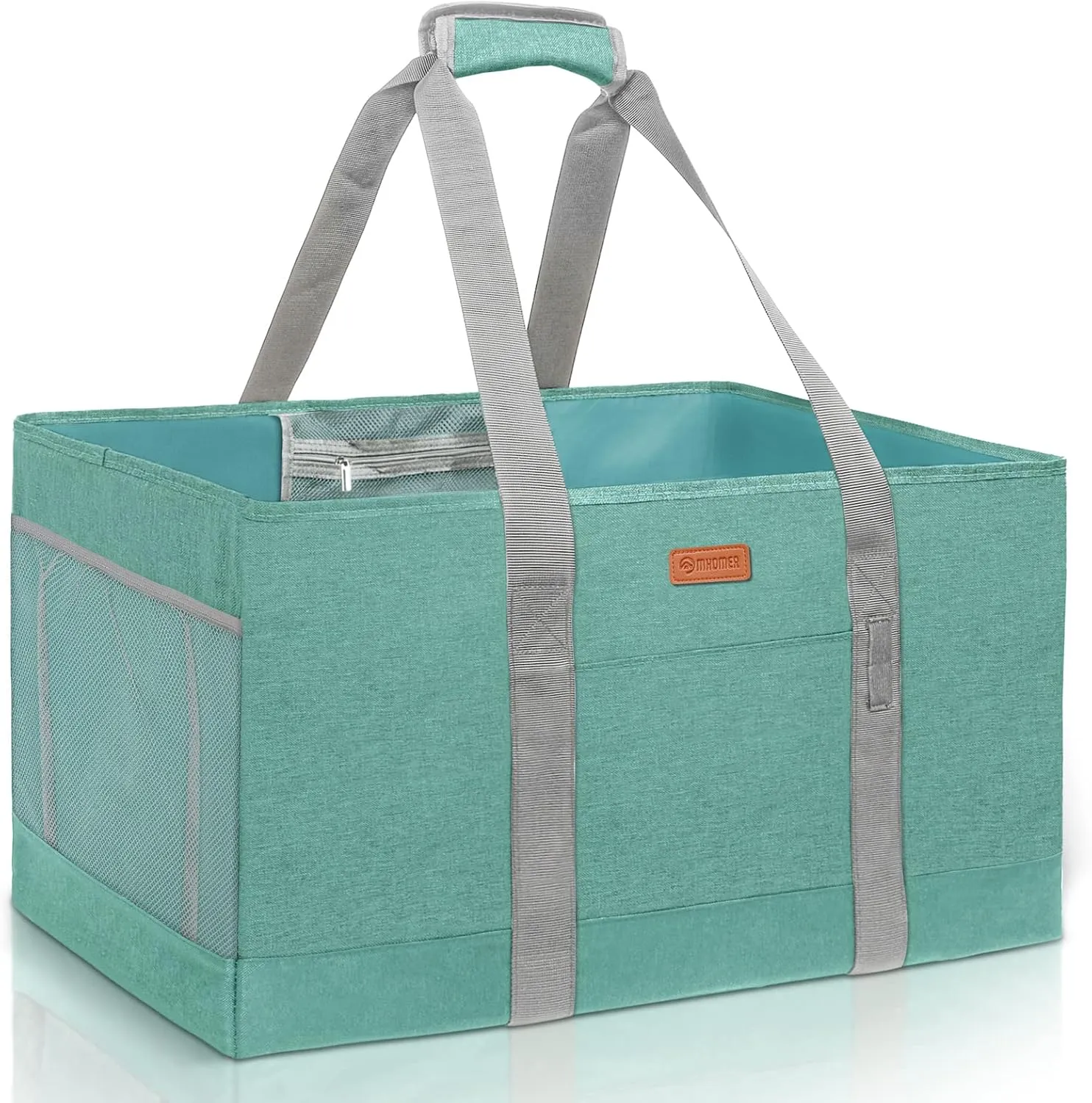 MHOMER Reusable Grocery Bags Extra Waterproof Large Utility Tote Bag with Carrying Handles Foldable Shopping Bags for Storage Space Saving Reinforced Bottom Durable Oxford Fabric Green