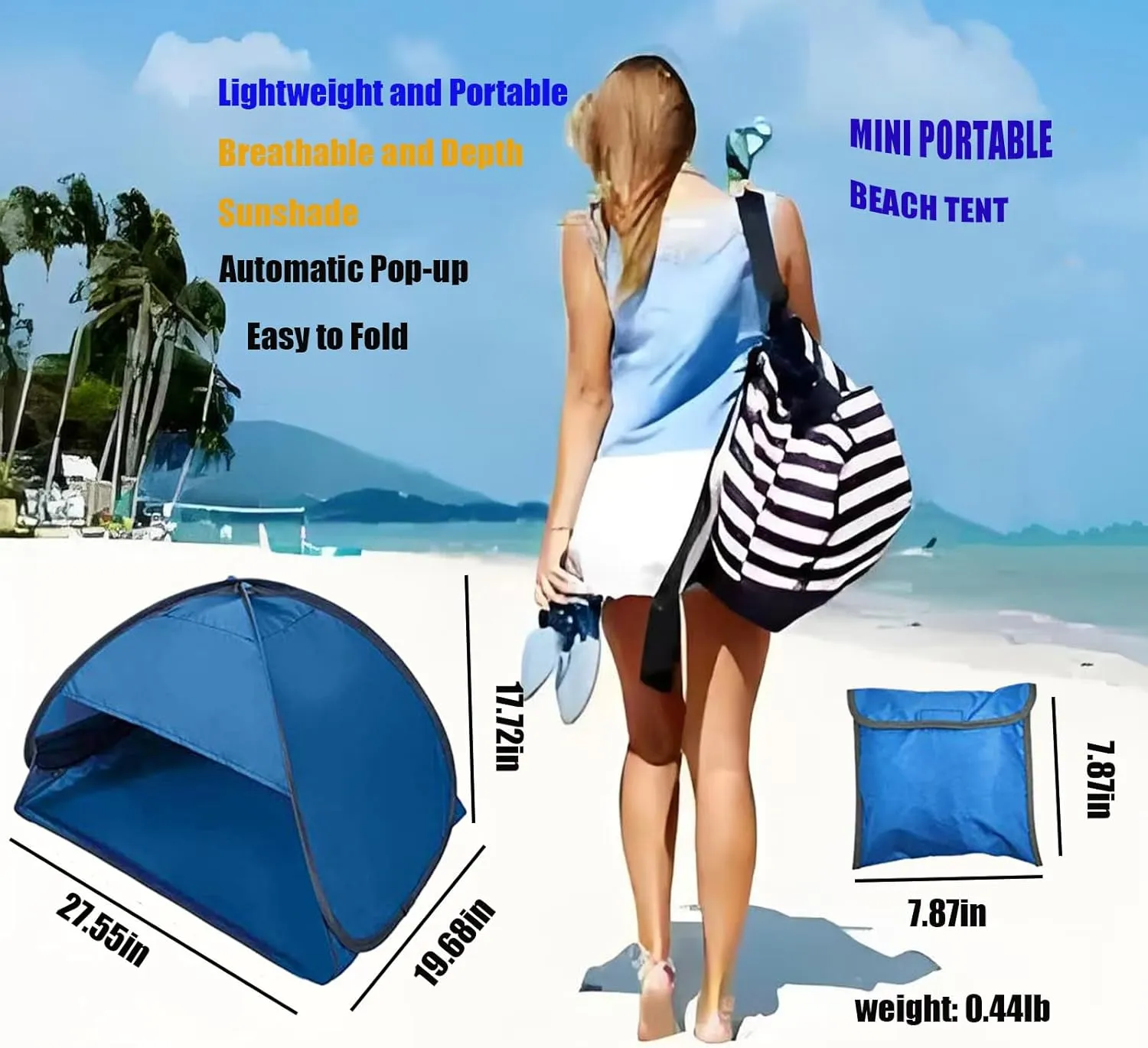 Mini Portable Beach Tent, Dog Beach Tent for Pet Shade, Laptop Sun Shade for Working Outside, Head Pop Up Canopy, Automatic Portable Mini Pop Up Tent for Camping Hiking Picnic (BIue)