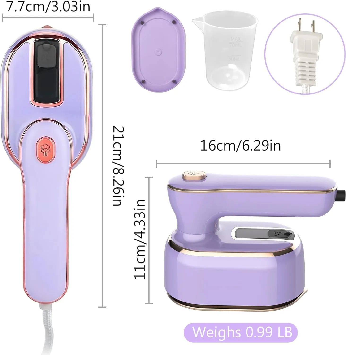 Mini Steam Iron for Clothes, Travel Steamer for Clothes Portable Steamer Travel Iron, Micro Steam Iron Mini Handheld Steamer Support Dry And Wet Ironing for Home Travel (Purple)