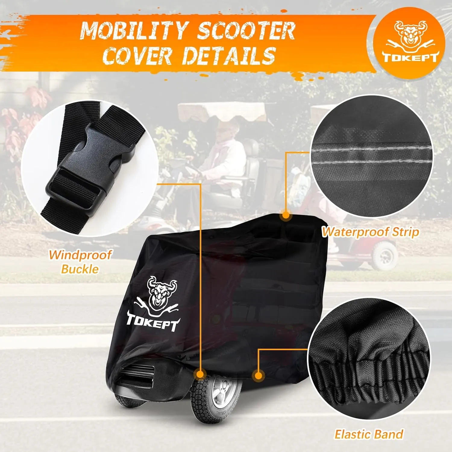 Mobility Scooter Cover, Heavy Duty 420D Oxford Fabric Electric Scooter Cover, All Weather Outdoor Protective Waterproof Cover with Windproof Buckle Storage Bag (67 inches Length)