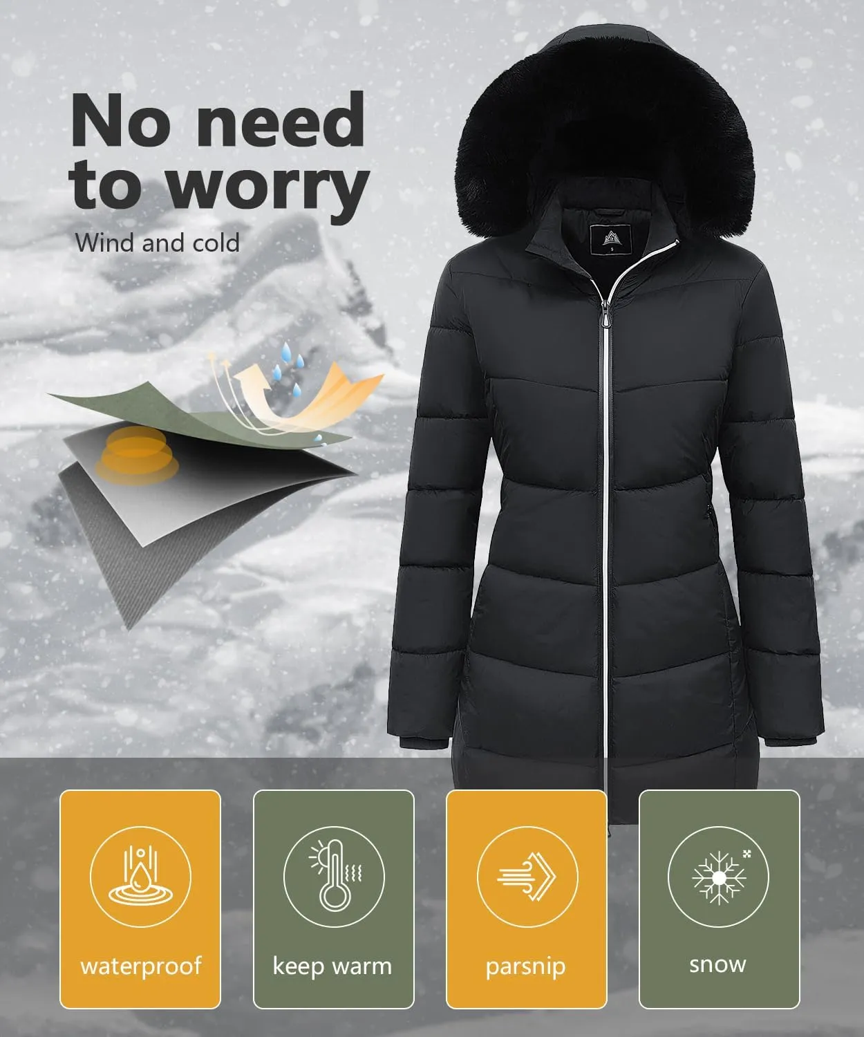 MOERDENG Women's Winter Windproof Warm Down Coats Waterproof Thicken Hooded fashions Puffer Jacket