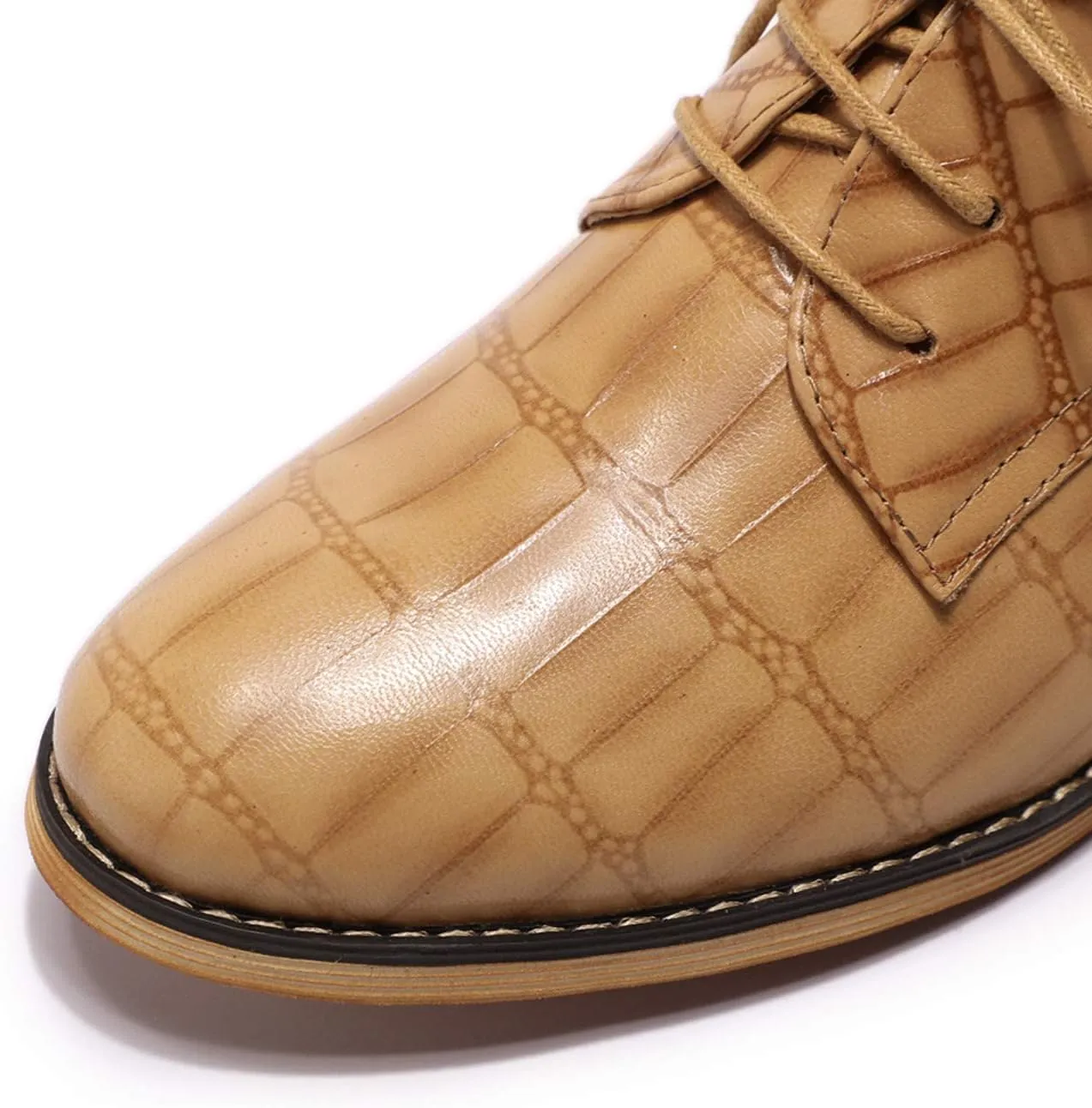 Mona flying Women's Fashion Croc Embossed Oxfords Derby Lace-up Leather Flat Shoes for Ladies