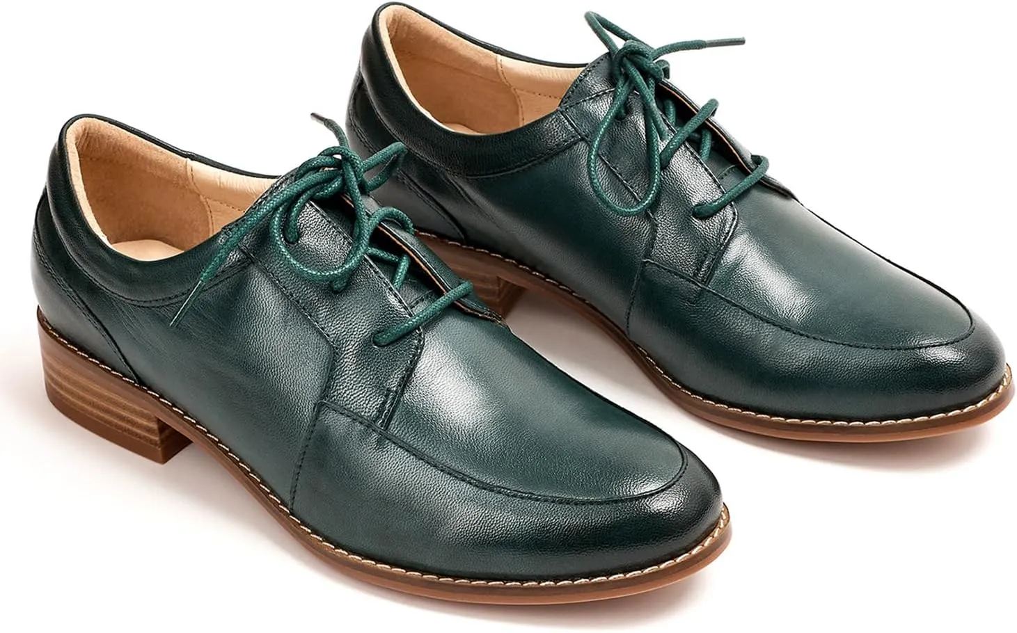 Mona flying Womens Handmade Dress Oxfords Derby Comfortable Lace up Leather Flat Office Work Shoes for Ladies