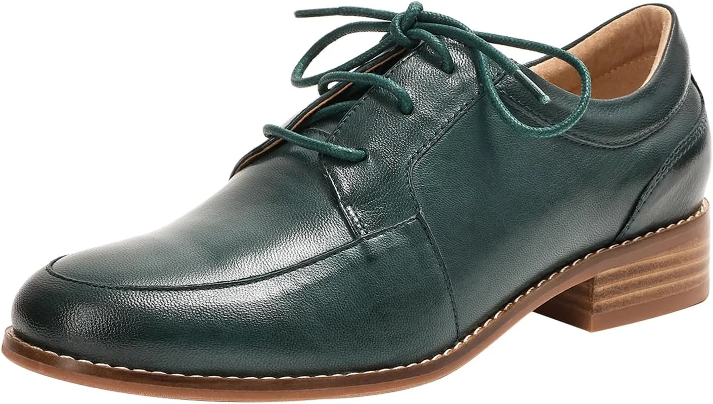 Mona flying Womens Handmade Dress Oxfords Derby Comfortable Lace up Leather Flat Office Work Shoes for Ladies