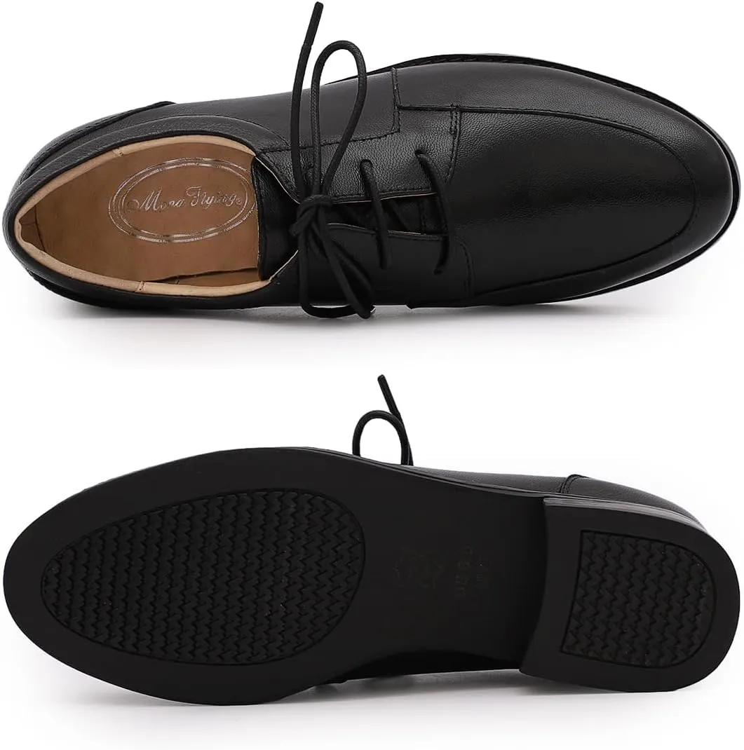 Mona flying Womens Handmade Dress Oxfords Derby Comfortable Lace up Leather Flat Office Work Shoes for Ladies