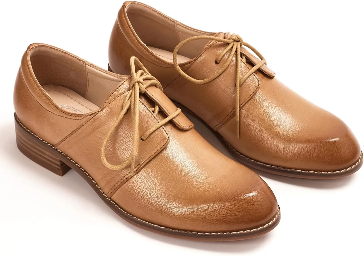 Mona flying Women's Handmade Two Tone Dress Oxfords Derby Comfy Lace up Leather Shoes for Ladies