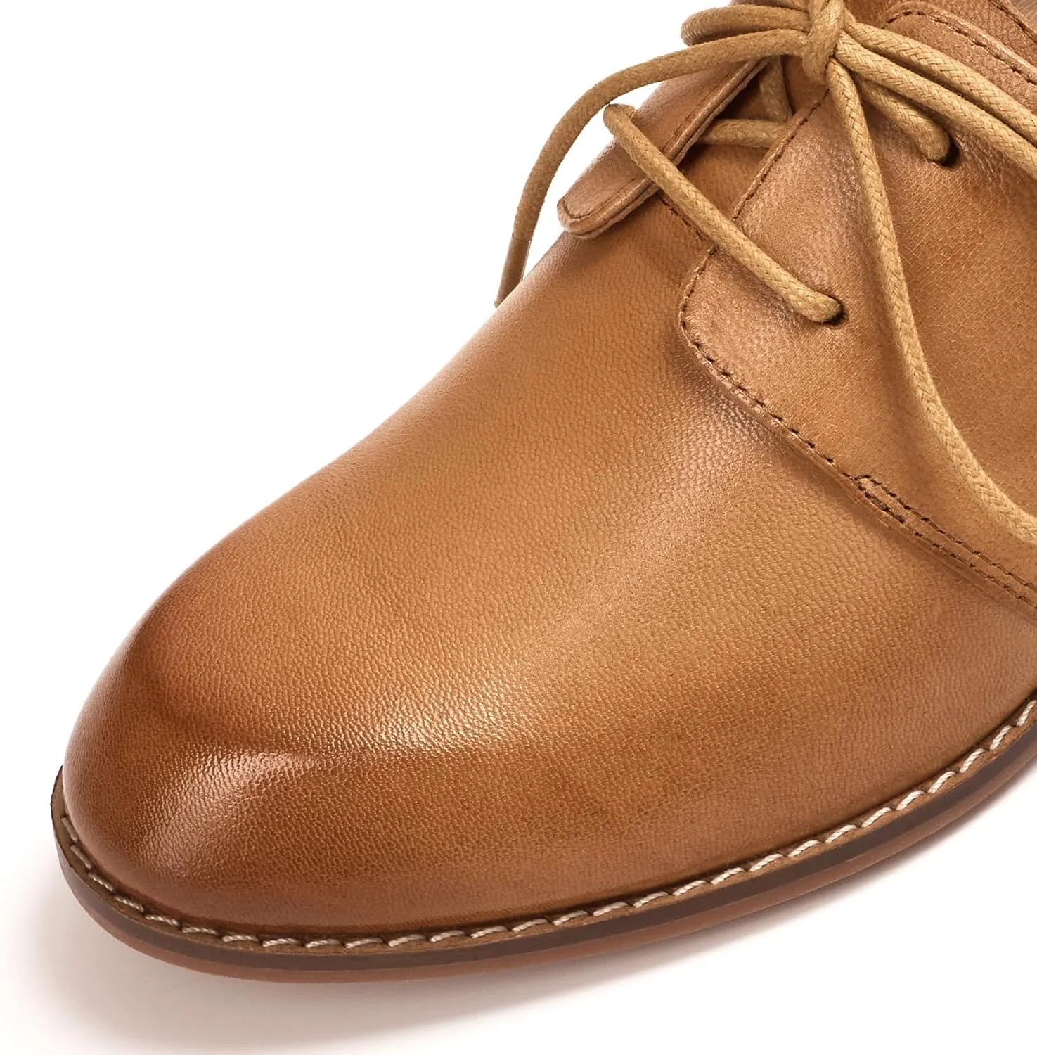 Mona flying Women's Handmade Two Tone Dress Oxfords Derby Comfy Lace up Leather Shoes for Ladies