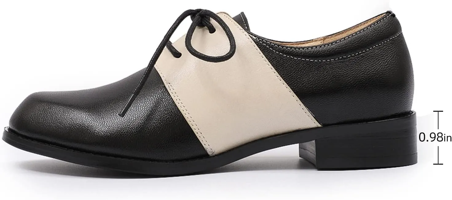 Mona flying Women's Handmade Two Tone Dress Oxfords Derby Comfy Lace up Leather Shoes for Ladies