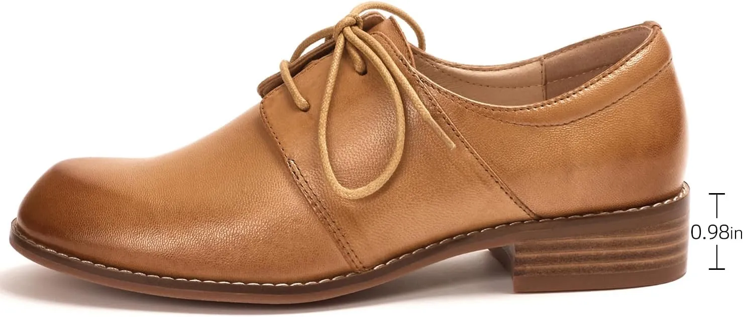Mona flying Women's Handmade Two Tone Dress Oxfords Derby Comfy Lace up Leather Shoes for Ladies