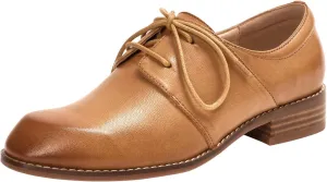Mona flying Women's Handmade Two Tone Dress Oxfords Derby Comfy Lace up Leather Shoes for Ladies