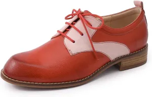 Mona flying Women's Handmade Two Tone Dress Oxfords Saddle Derby Comfy Lace up Leather Shoes for Ladies