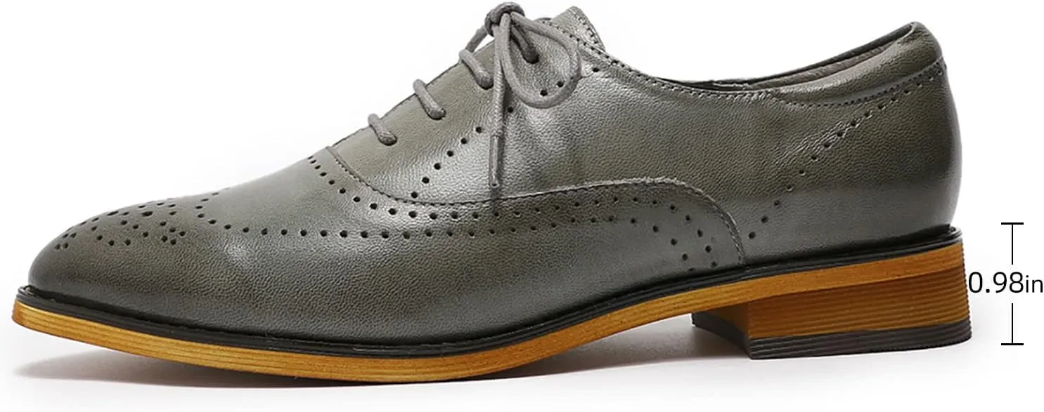 Mona flying Women's Leather Perforated Lace-up Oxfords Brogue Derby Shoes for Ladies