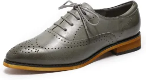 Mona flying Women's Leather Perforated Lace-up Oxfords Brogue Derby Shoes for Ladies