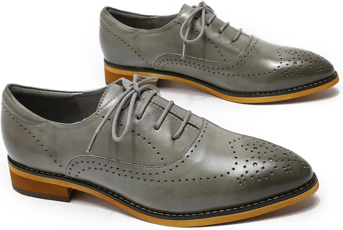 Mona flying Women's Leather Perforated Lace-up Oxfords Brogue Derby Shoes for Ladies