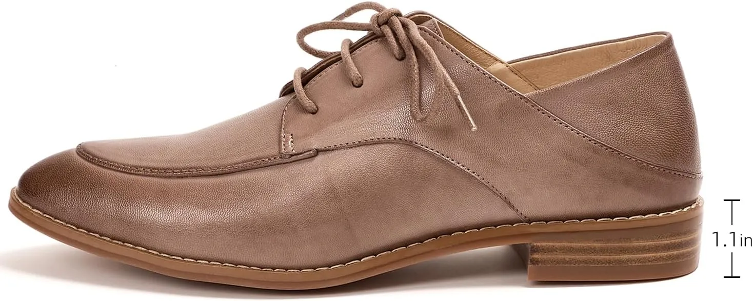 Mona flying Women's Pointed Toe Oxfords Derby Retro Lace up Leather Flat Office Work Shoes for Ladies
